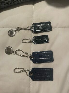 Coach Navy Patent Leather Tag Set with Silver Chains